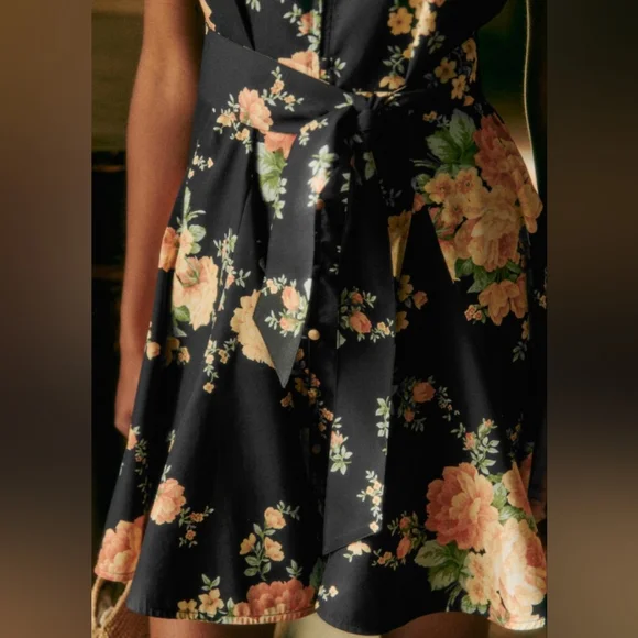 Sezane Solitta Dress Pila Print Black Floral 100% Organic Cotton NWT 40/8 - Picture 11 of 15